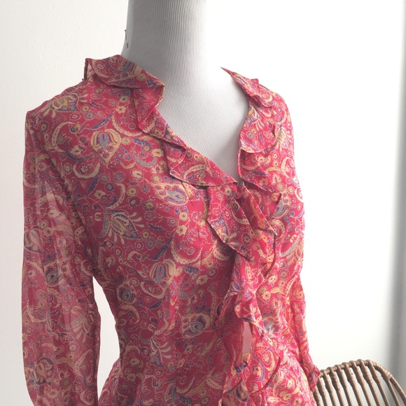 VTG Express red paisley silk chiffon 3/4 sleeves - Picture 7 of 7